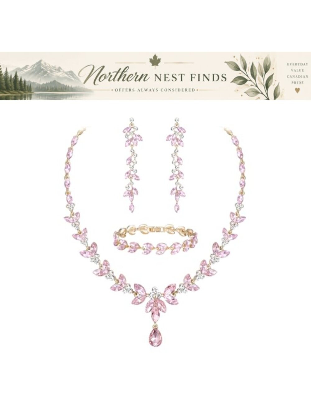 Marquise Crystal Wedding Prom Jewelry Set Necklace Bracelet Earrings Bride